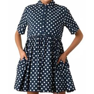 NEW PROSPERINA piper mini dress in navy polka dot